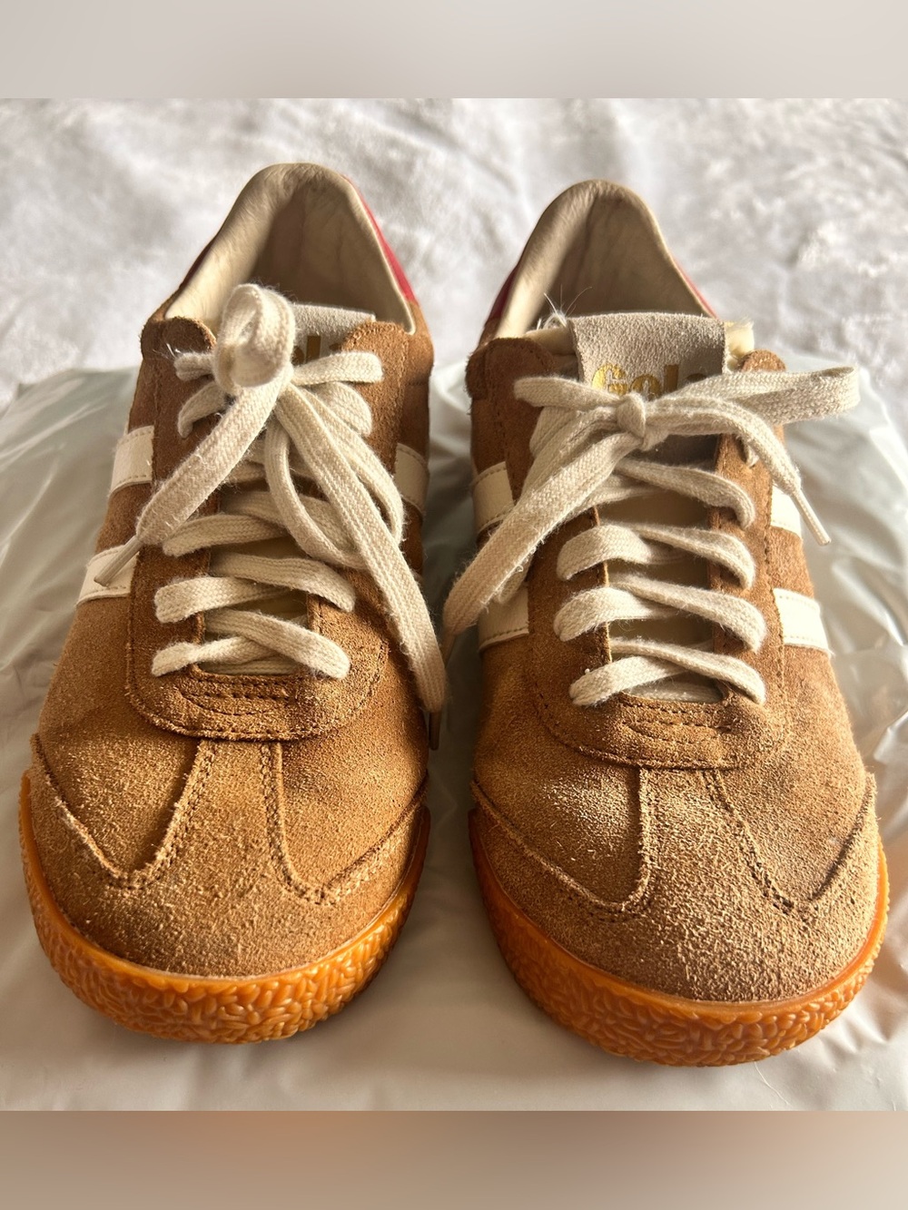 GOLA Elan Suede Sneakers in Tan and Red with White Stripes
